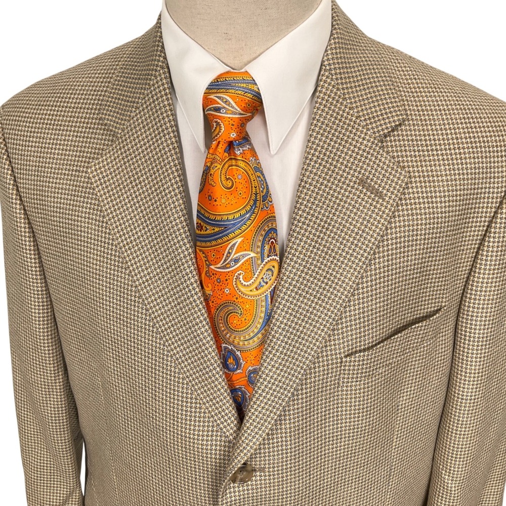 Tallia‎ Uomo Blazer Mens 42R Tan Brown Houndstooth Luxury Classic Heritage VTG